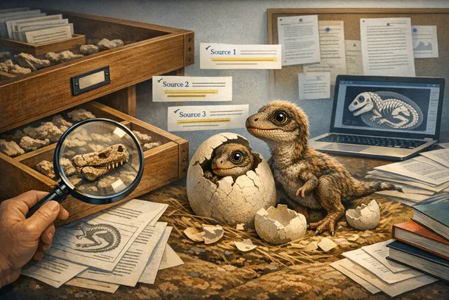 Artistic reconstruction of a cat-sized T. rex hatchling emerging from an egg, representing the 2026 discovery that hatchling tyrannosaurs weighed about 2.5 kg.