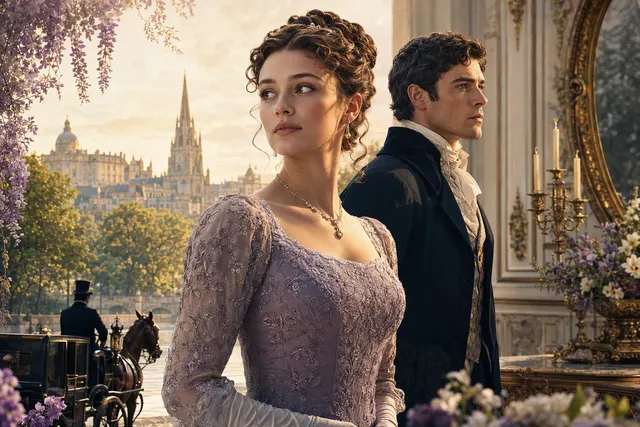 AI-generated illustration evoking a Regency-era romance in the world of Bridgerton