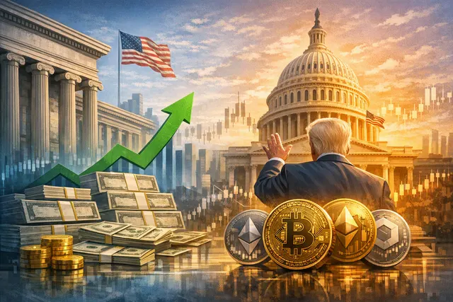 Illustration of Bitcoin and cryptocurrency stocks rising as Treasury bond buybacks and the CLARITY Act lift market sentiment