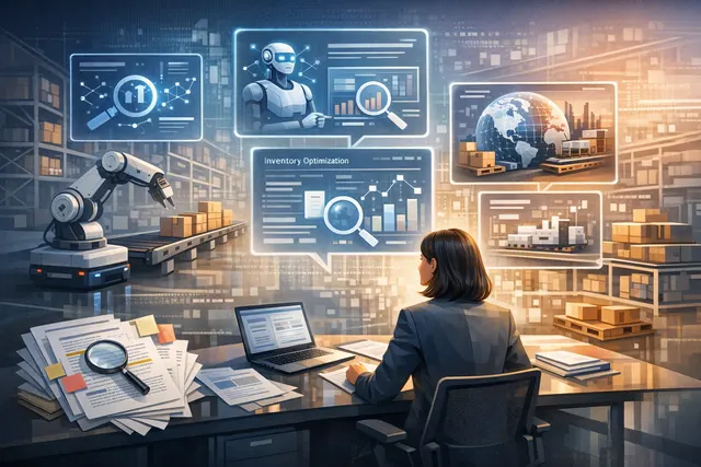 Oracle supply chain AI agent applications on a futuristic digital dashboard showing inventory planning and optimization