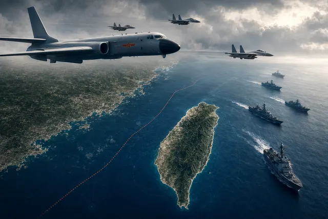 Illustration of Chinese military aircraft flying near Taiwan across the Taiwan Strait median line
