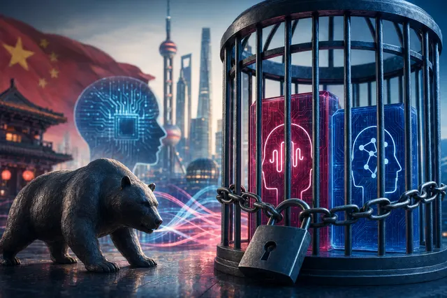 Illustration of Chinese AI companies MiniMax and Zhipu AI amid rising stock charts and Hong Kong market trading screens