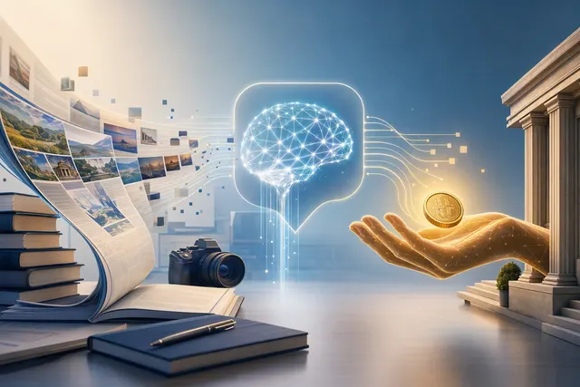 Illustration representing Google’s AI Contribution Pilot and publisher payments for AI-generated answers