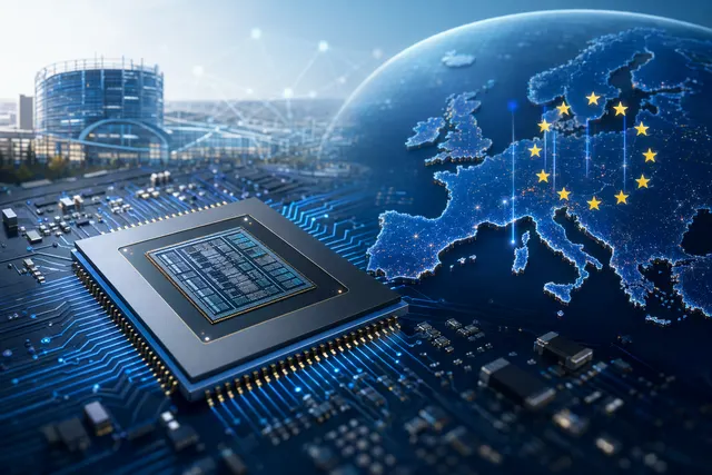 Concept illustration of European AI chip design and semiconductor strategy under the EU Chips Act