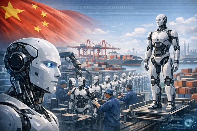 How is China’s humanoid robot industry simultaneously achieving global manufacturing dominance—producing about 95% of the roughly 20,000 hum