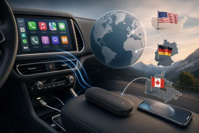 Generated editorial illustration for an article about Twelve South AirFly Drive and wireless CarPlay