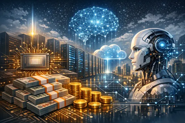 Illustration of Alibaba’s $10.2 billion share sale funding AI chips, data centres and cloud infrastructure