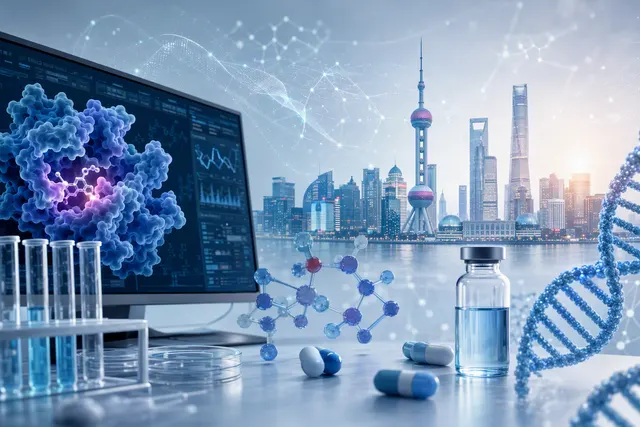AI-generated illustration representing AI-powered drug discovery and biotechnology investment