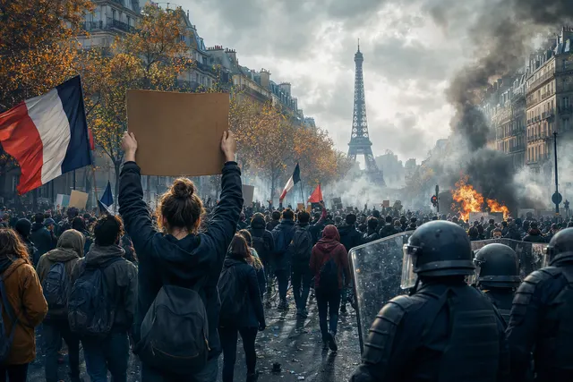 Editorial illustration for an article about France’s October 17 protests
