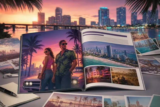 AI-generated illustrative image for Game Informer’s GTA VI Issue 382 cover story; not the official magazine cover.