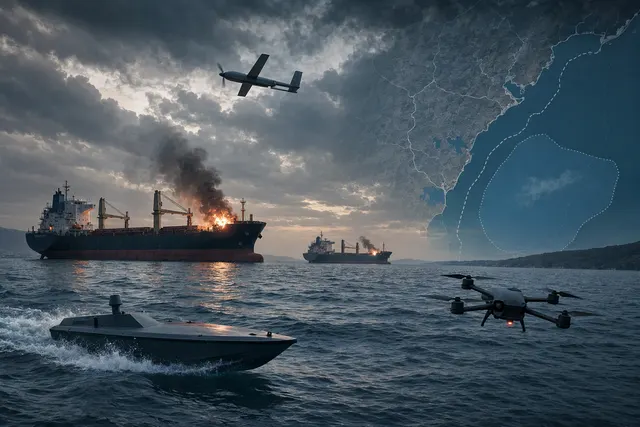 Illustrative image accompanying a report on drone strikes against merchant ships off Bulgaria.