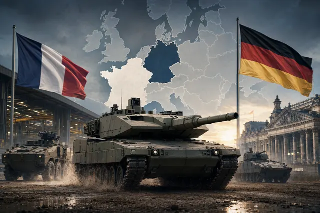 Concept image representing Germany and France sharing ownership of KNDS, the Leopard tank manufacturer