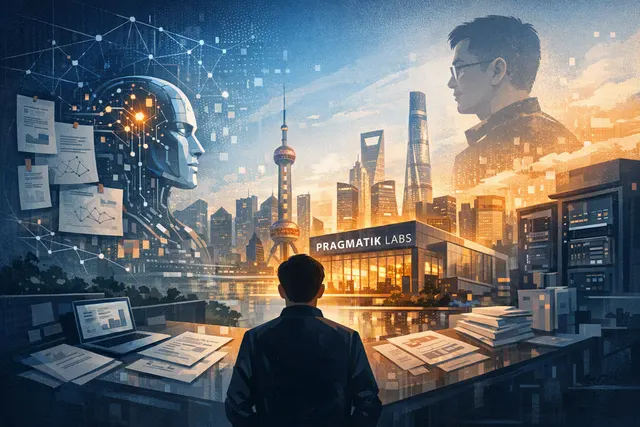 上海 AI 初创公司语用科技 Pragmatik Labs 与数字和物理世界智能体概念的 AI 示意图