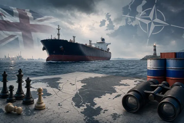 Editorial illustration of an oil tanker at sea, representing allegations about Russian diesel shipments