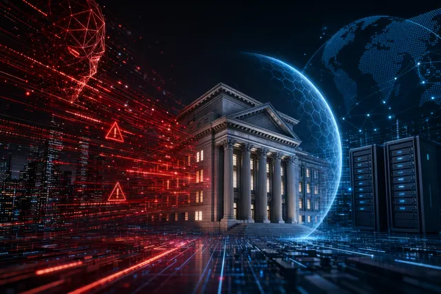 Illustration of large-scale cyberattacks and DDoS traffic targeting financial institutions