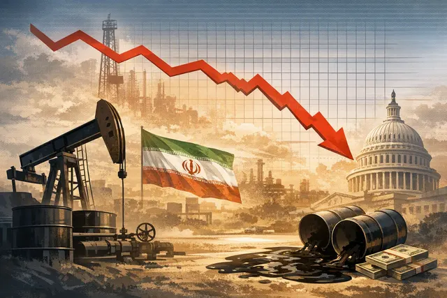 AI-generated illustration of WTI crude oil prices falling amid Iran sanctions and Strait of Hormuz supply risk
