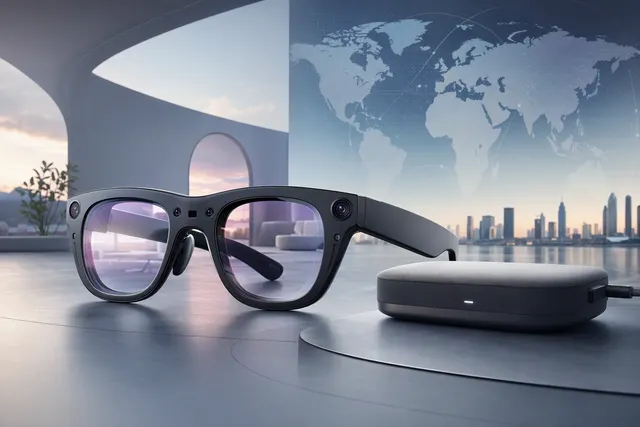 AI-generated editorial illustration accompanying an article about Meta VR Glasses
