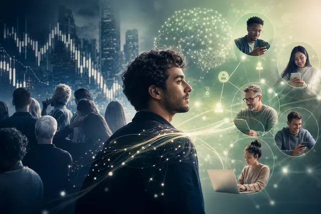 Illustration representing AI-powered retail investing and social trading networks