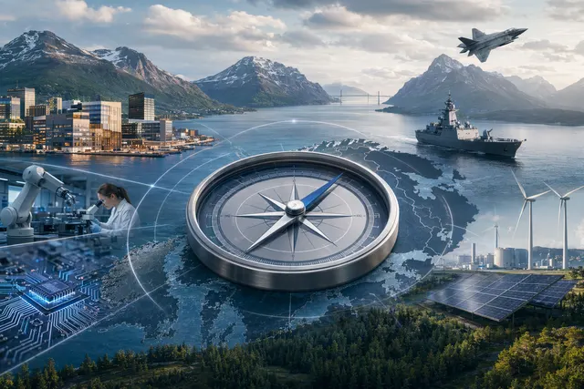 Concept illustration representing the Nordic Compass alliance linking Nordic industries across technology, energy, defence and finance