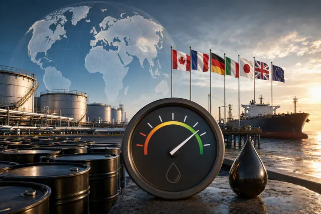 Editorial illustration of emergency oil reserves and diesel supply moving toward market