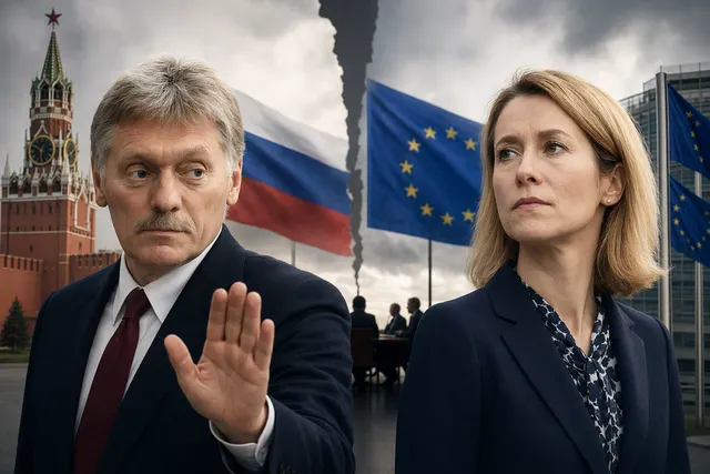 Illustration representing EU–Russia diplomatic tensions involving Kaja Kallas and potential negotiations
