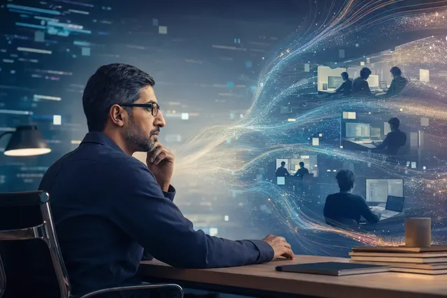 Editorial illustration representing AI-assisted software engineering