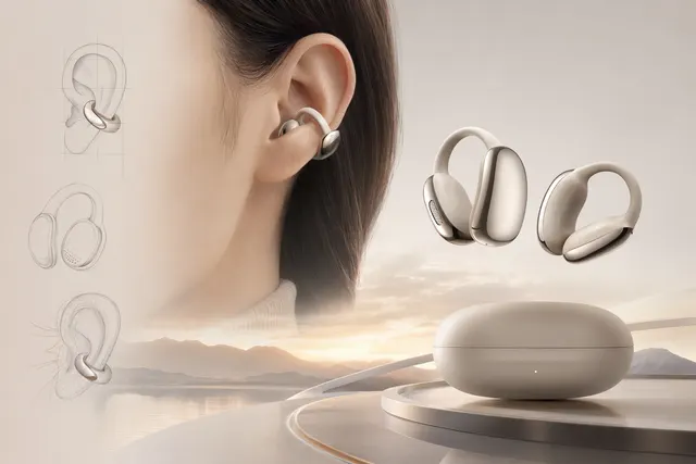 Concept illustration of Xiaomi clip-on open-ear wireless earbuds with ear-cuff style design