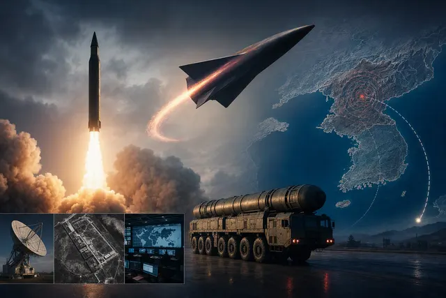 Editorial illustration of North Korea’s reported short-range missile test