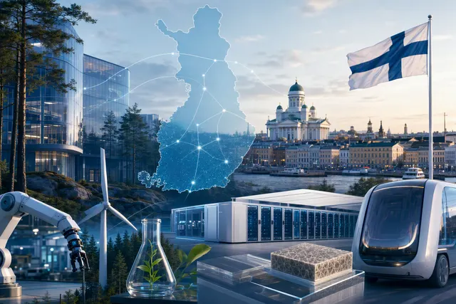 Editorial illustration representing Finnish technology investment and space-sector funding