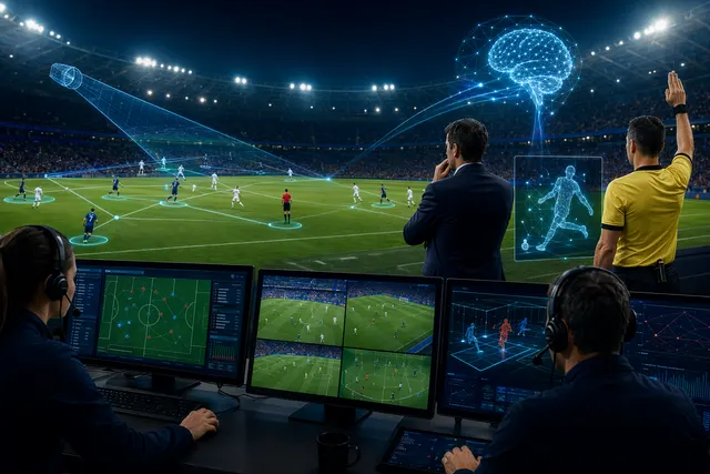 Concept illustration of AI analyzing football players and tactics for the 2026 FIFA World Cup