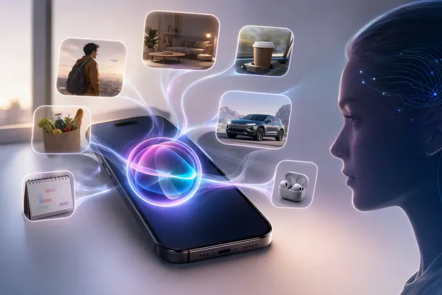 Concept illustration of Apple’s future Siri AI agent integrated across the iPhone