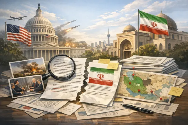 A digital map of the Middle East with Iran highlighted, showing strait of hormuz and a strike marker near Chabahar port.