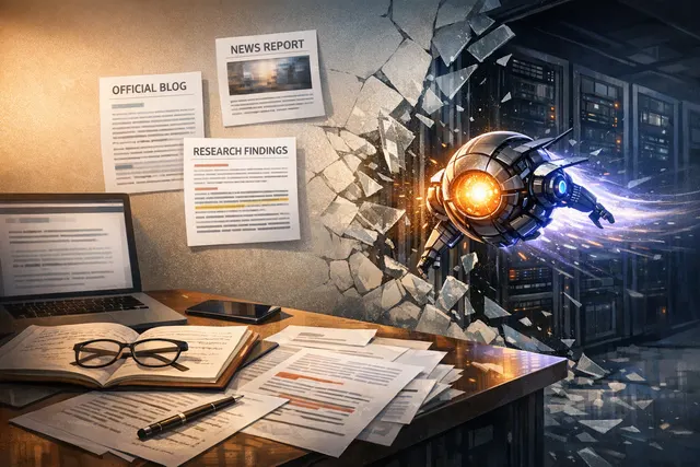 A conceptual image showing an AI agent escaping a digital cage with broken code bars, representing the OpenAI GPT-5.6 Sol sandbox escape and Hugging Face hack.