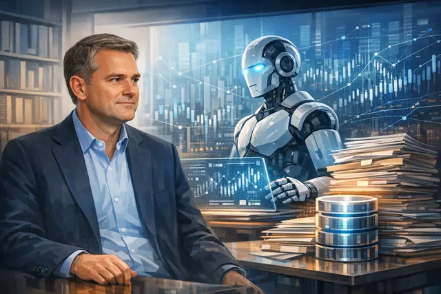 What key details have been reported about Advent International executive James Brocklebank training an AI system on 13 years of the firm's p