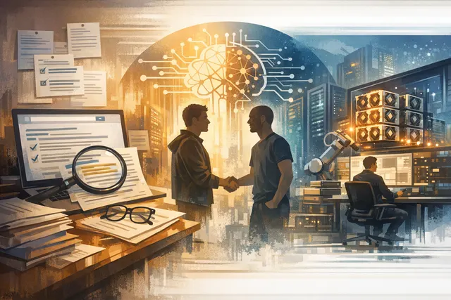 AI-generated illustration representing Tom Blomfield's move from fintech to AI infrastructure at Anthropic