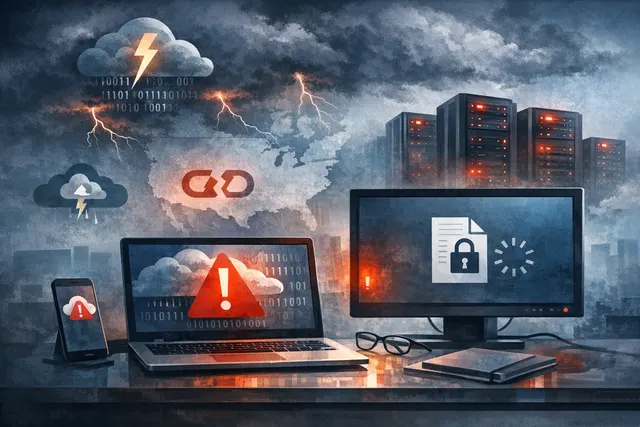 Illustration of a fractured Microsoft 365 logo representing dual cloud service disruptions on June 1-2, 2026.