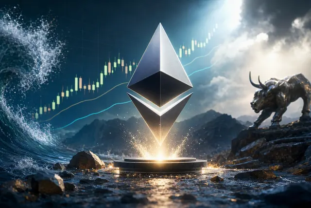 Editorial illustration of Ethereum’s price rally above $2,600