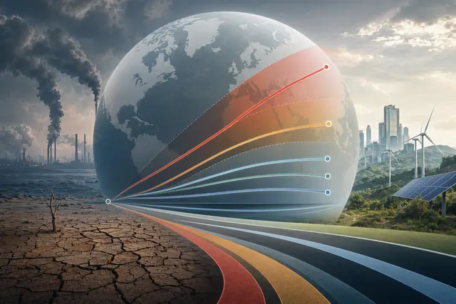 Concept illustration of Earth and climate modeling representing updated CMIP7 climate scenarios and global warming projections
