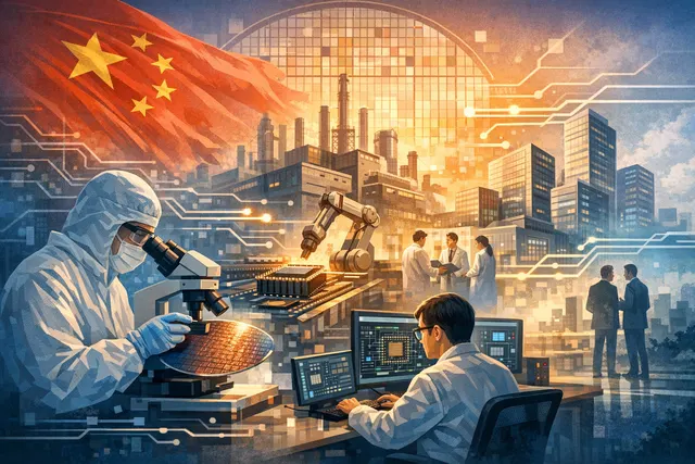 Conceptual illustration of Nexperia's Chinese unit operating independently from its Dutch headquarters, symbolizing a decoupled semiconductor supply chain amid US-China tech tensio