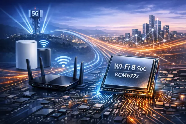 Concept illustration of Broadcom's BCM677x integrated Wi-Fi 8 SoC for next-generation consumer routers