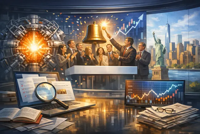 AI-generated editorial image representing General Fusion's historic Nasdaq listing and fusion energy technology milestone in July 2026.