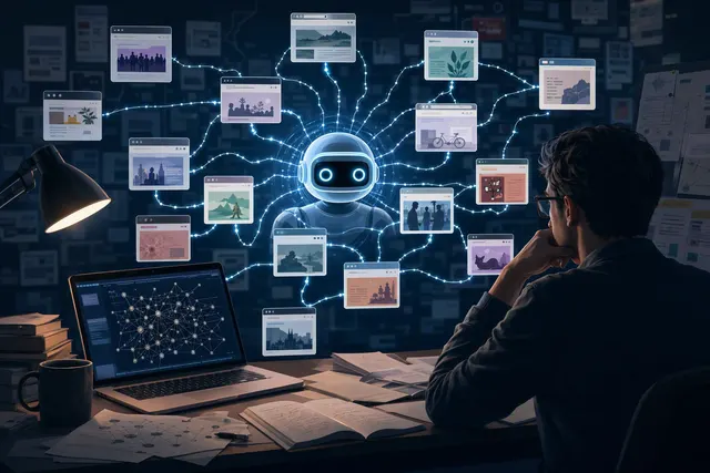 Illustration representing AI agents communicating across public websites