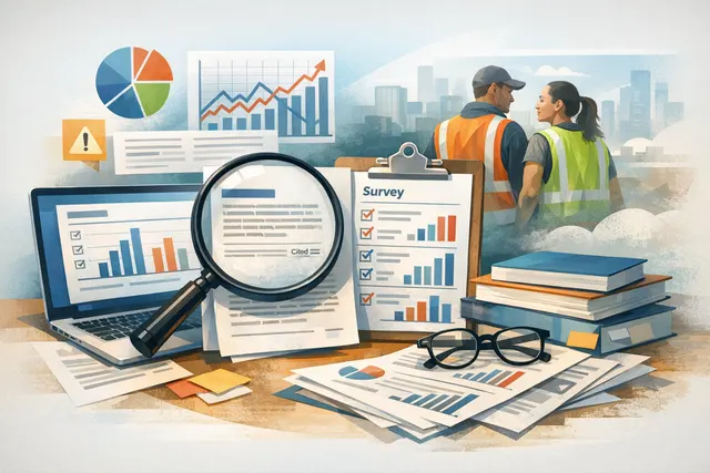 Editorial illustration of a data dashboard showing declining entry-level hiring trends with AI automation icons, representing the gap between worker perceptions and economic eviden