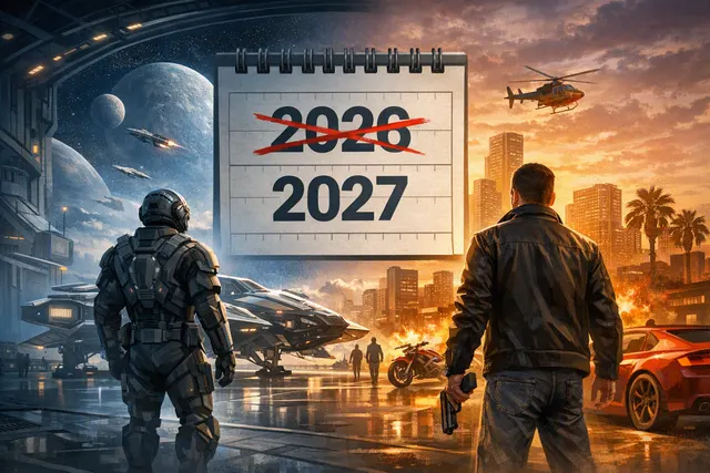 Futuristic single-player space combat scene representing Squadron 42 and its delay to Q2 2027