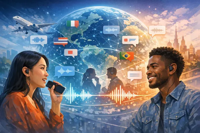 Abstract visual representing Google Gemini 3.5 Live Translate's real-time speech-to-speech translation across 70+ languages.