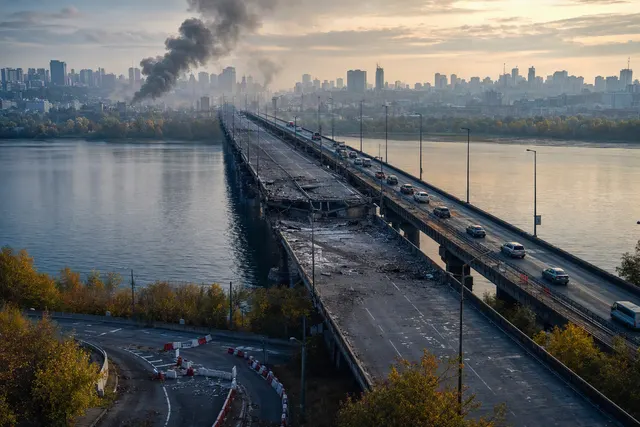 What happened when a Russian drone struck Kyiv’s Northern Bridge on Oct. 3, including the damage, traffic closures, commuter diversions and