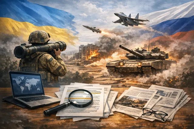 Editorial hero image illustrating the Ukraine-Russia war escalation in late June 2026, with drone strikes, a burning oil refinery, and geopolitical pressure.