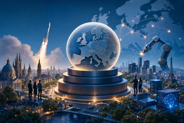 AI-generated editorial illustration accompanying an article about Headline EU VIII and its investment in European startups