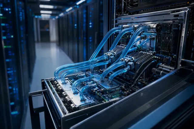 Illustration representing liquid cooling technology used in AI data centers