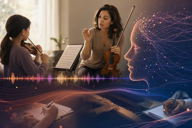Illustration of artificial intelligence analysing a one-to-one music lesson